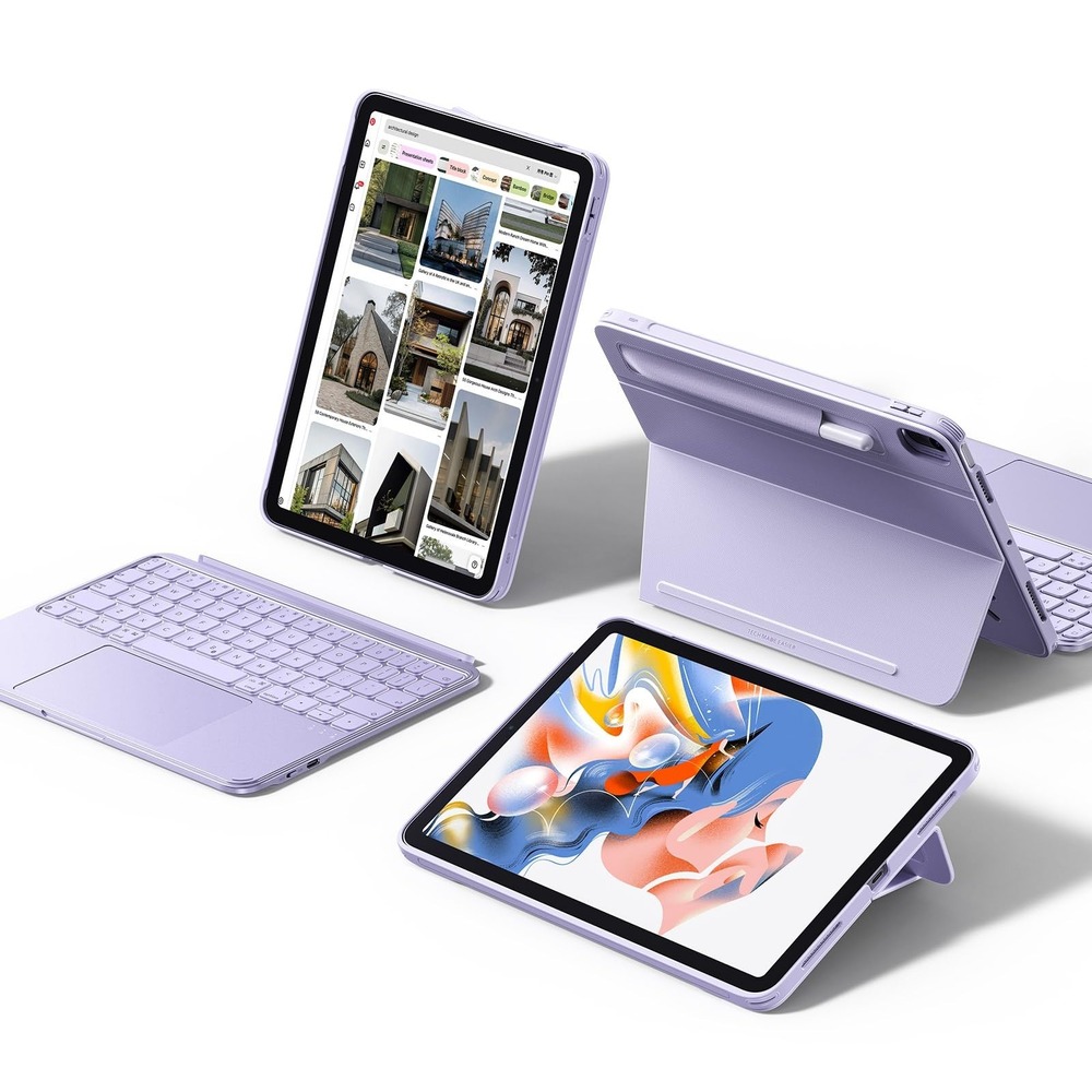 ESR iPad Air 11 Case Detachable Keyboard Multi-Angle Stand Purple M4 M3 M2